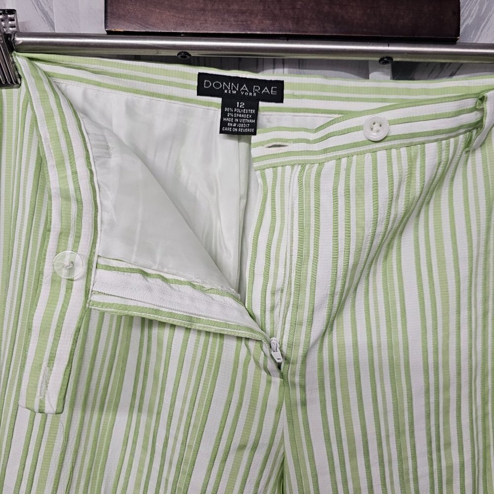 Donna Rae Pants Green Stripes Crop Cuff Casual Summer Straight 12 - Picture 6 of 14
